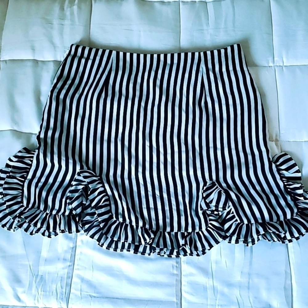 Navy Blue and White Striped Mini Skirt by Caren forbes 🌴